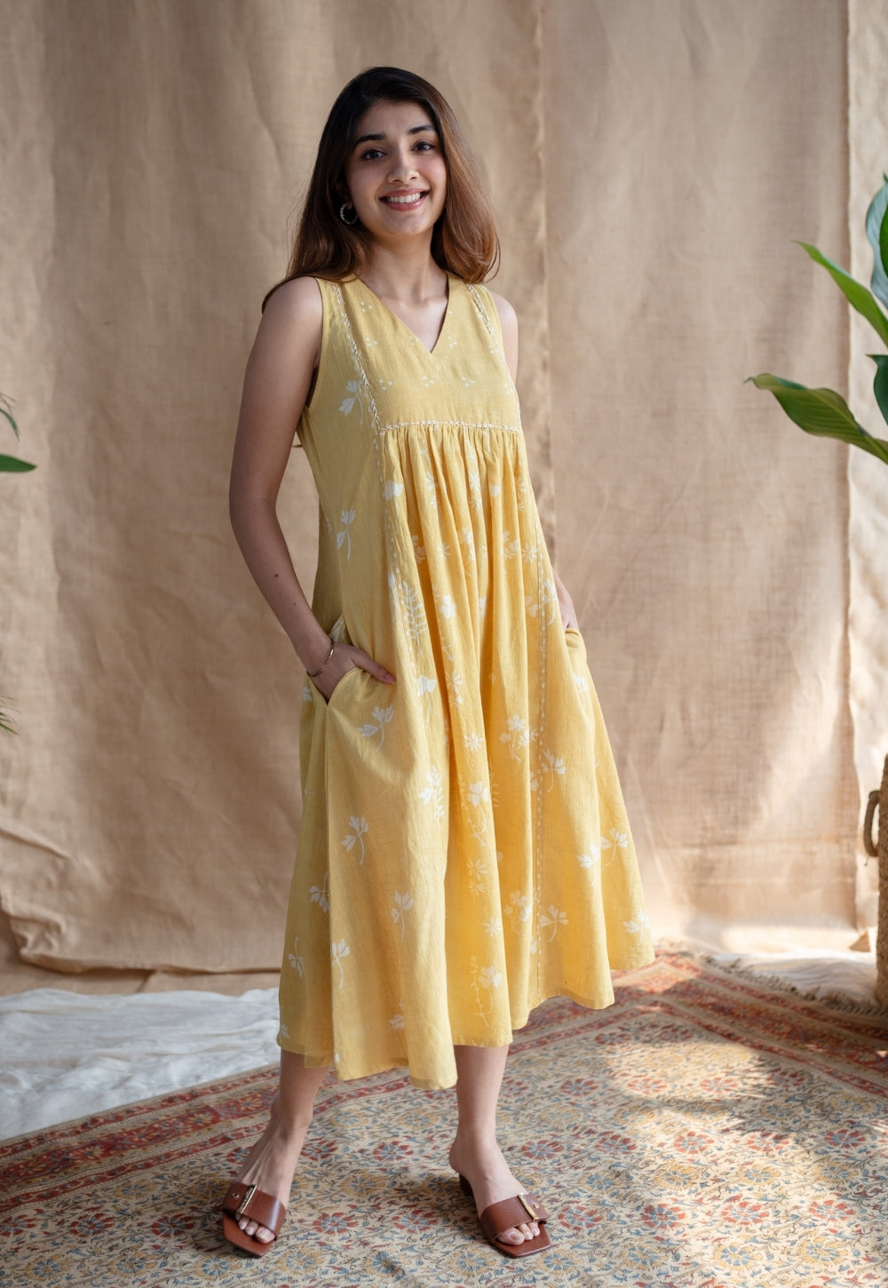 Shyza Dabu Slub Cotton Hand Embroidered Dress