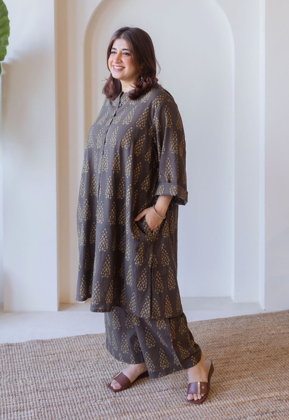 Ayaat Brown Ajrakh Cotton Anti-Fit Kurta