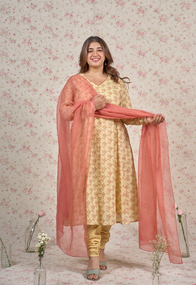 Zoe Yellow Sanganeri Mul Cotton Kali Kurta