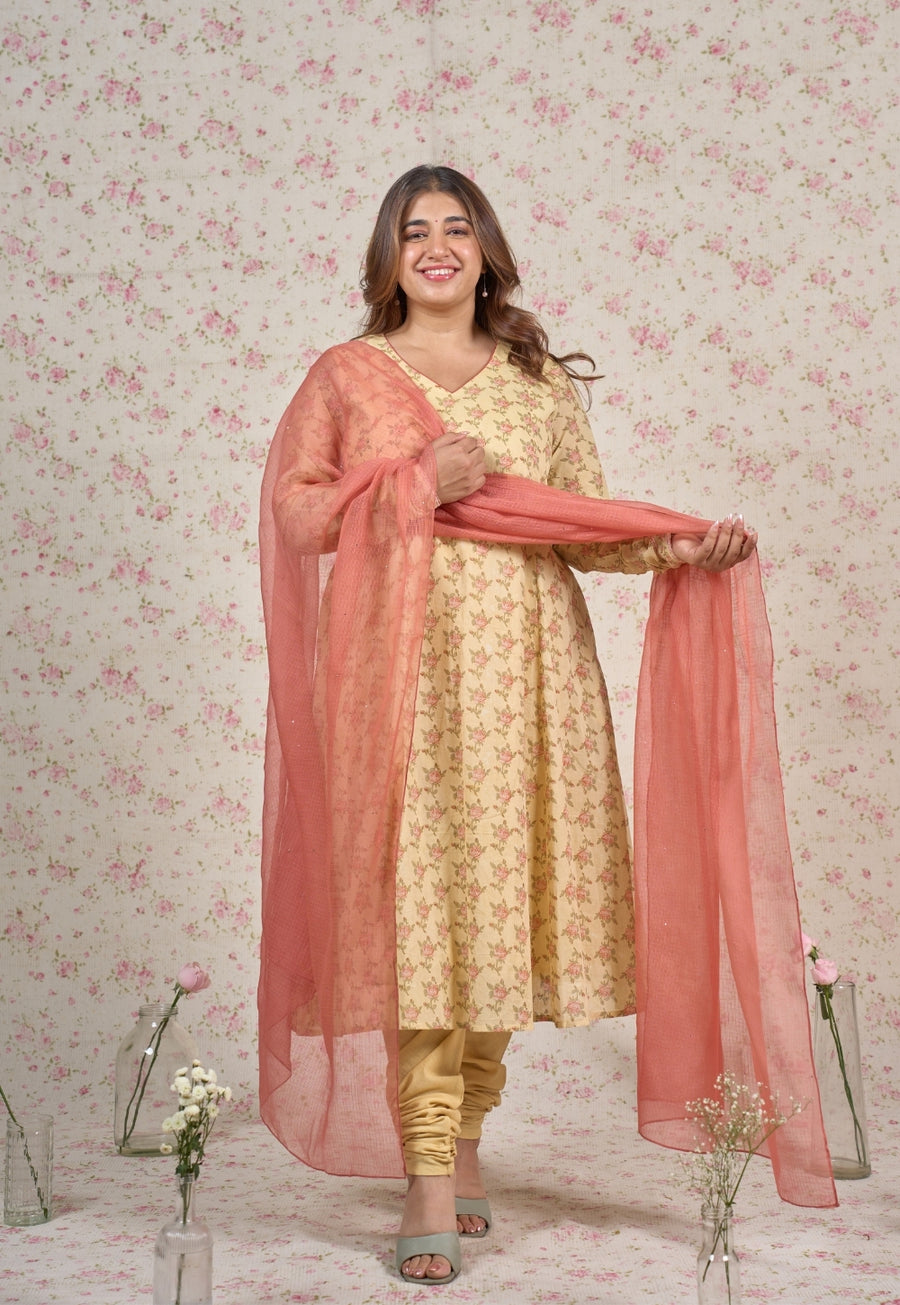 Zoe Yellow Sanganeri Mul Cotton Kali Kurta
