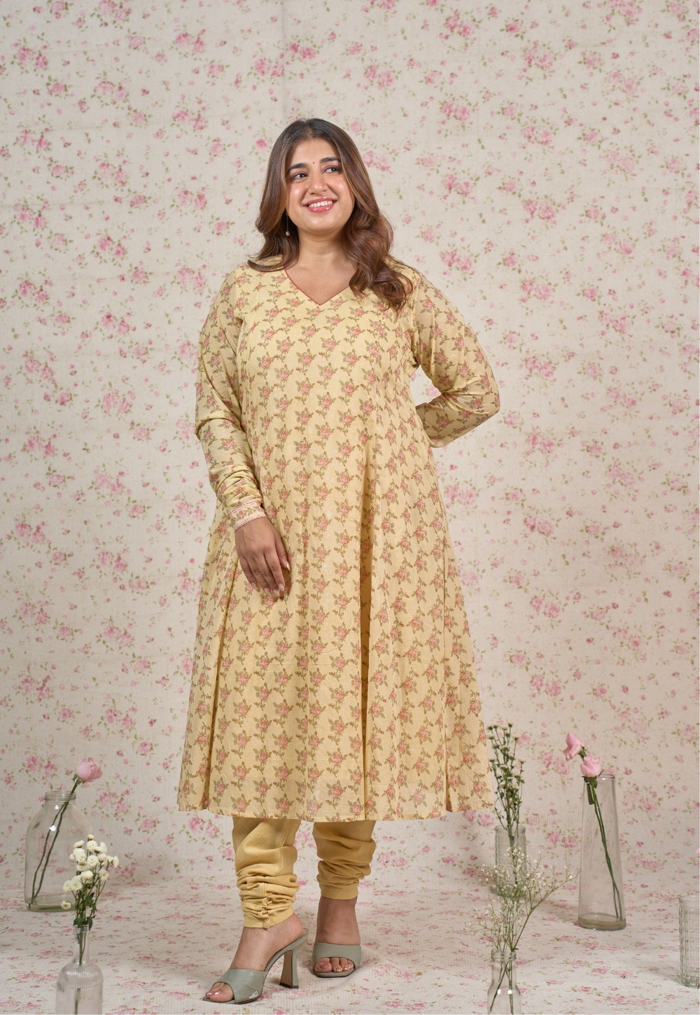 Zoe Yellow Sanganeri Mul Cotton Kali Kurta Set (Set of 2)