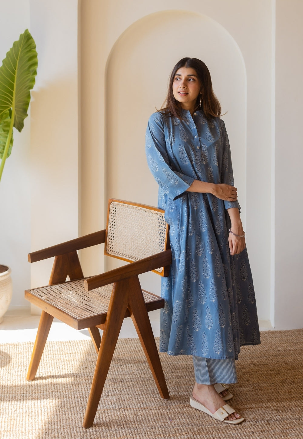 Harshita Blue Ajrakh Cotton Kali Kurta