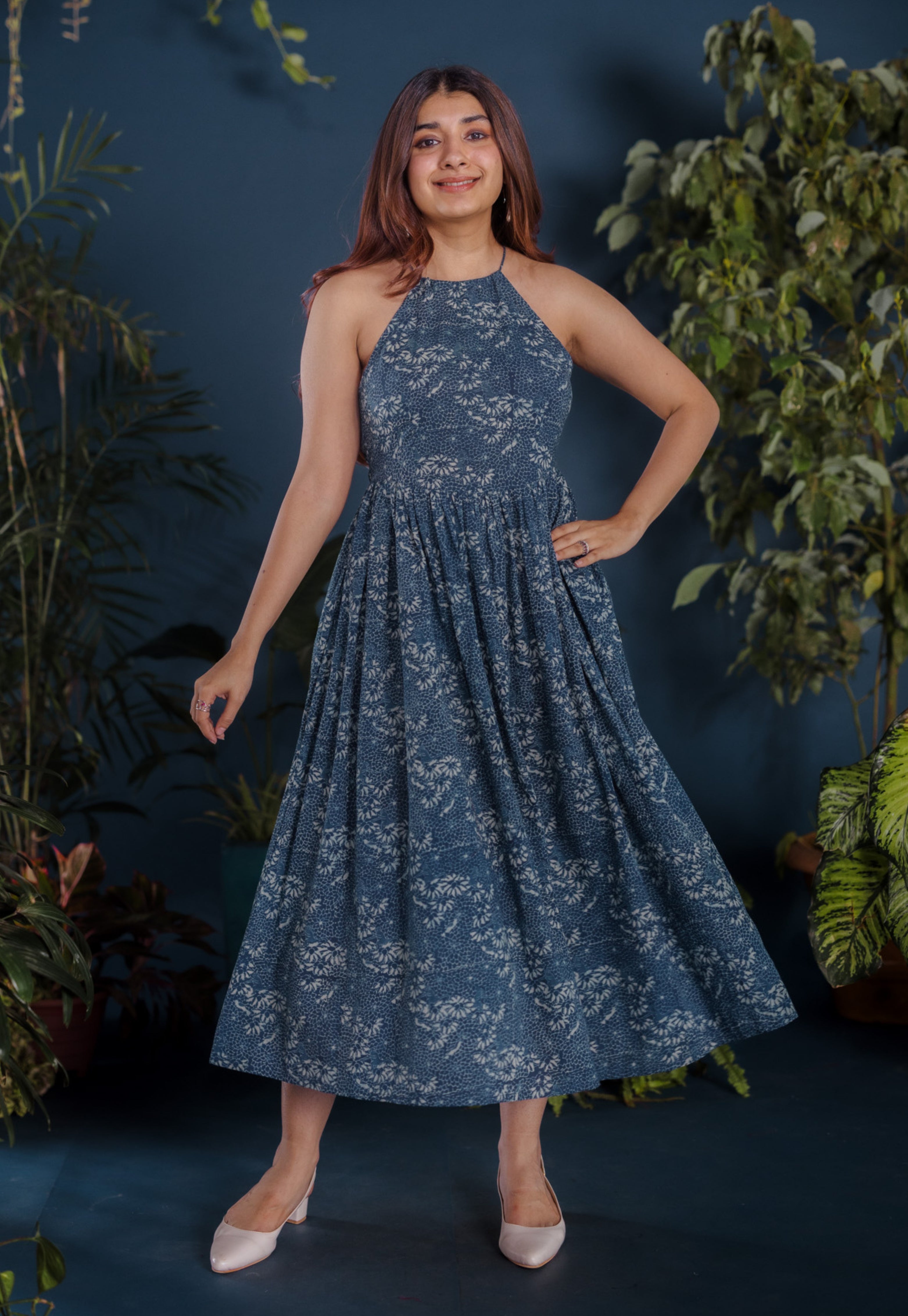 Roshni Blue Ajrakh Cotton A Line Dress