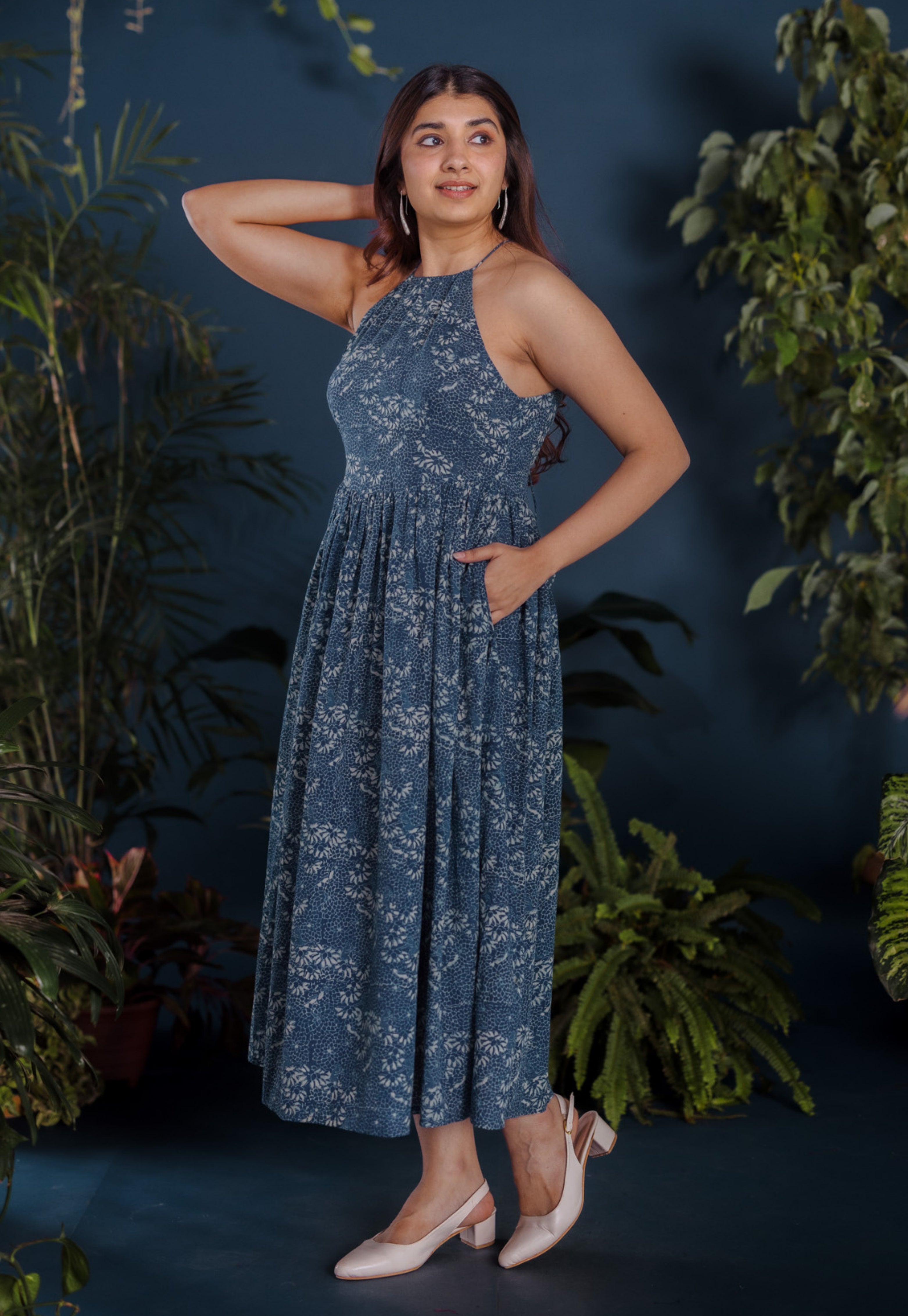 Roshni Blue Ajrakh Cotton A Line Dress