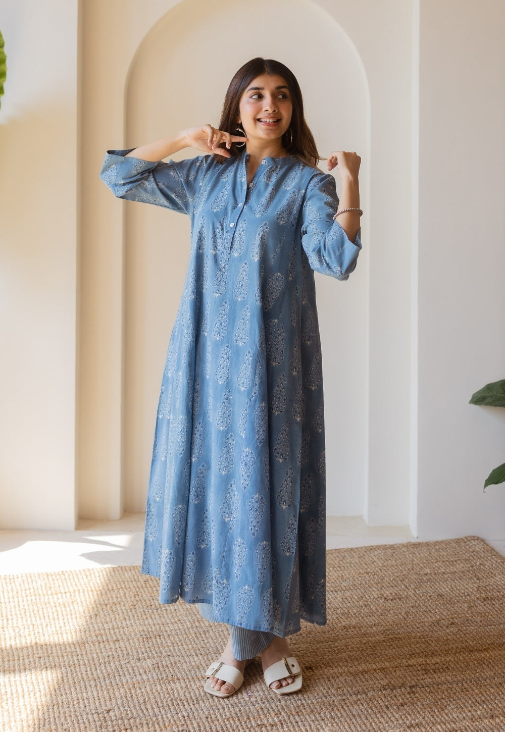 Harshita Blue Ajrakh Cotton Kali Kurta