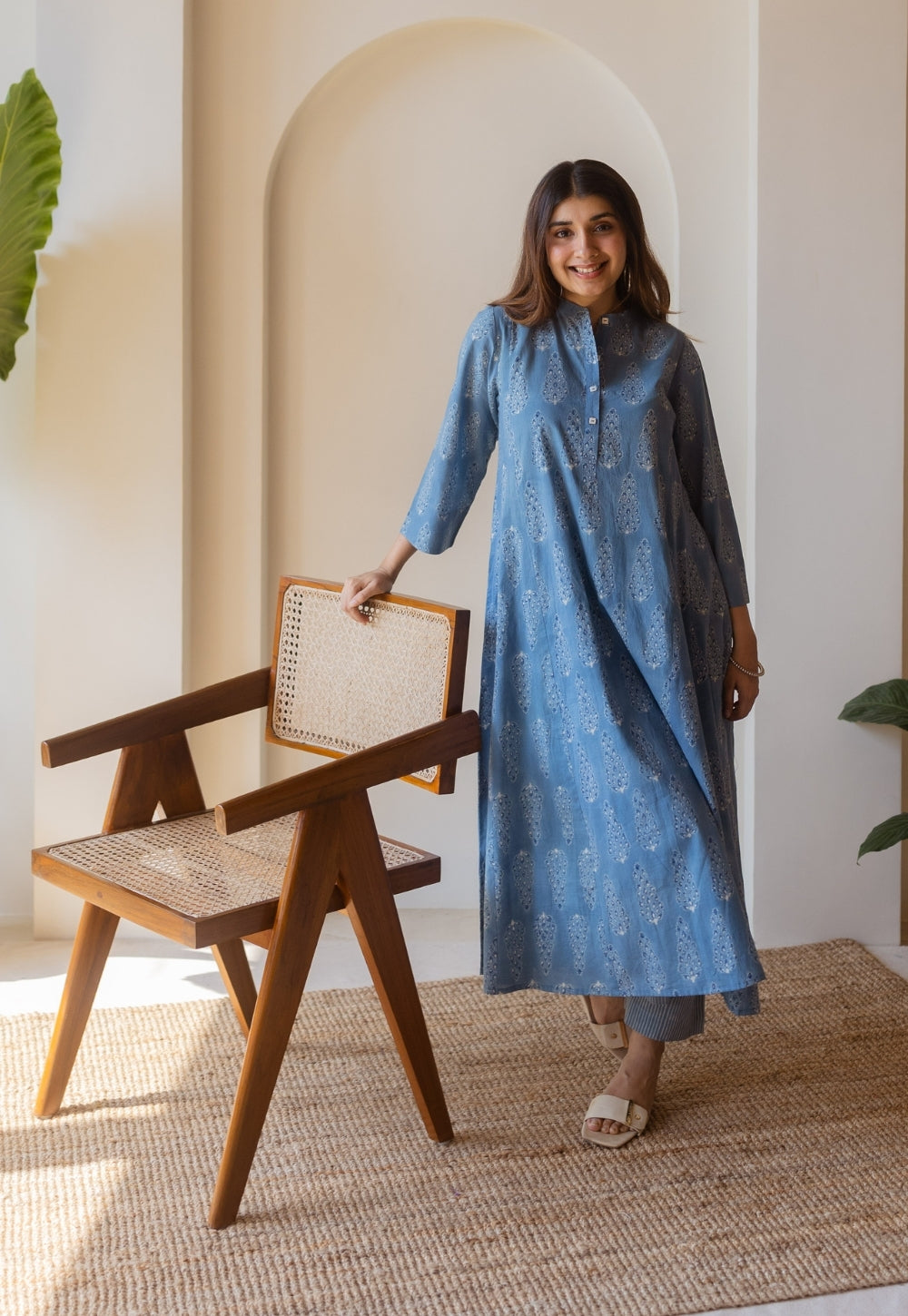 Harshita Blue Ajrakh Cotton Kali Kurta