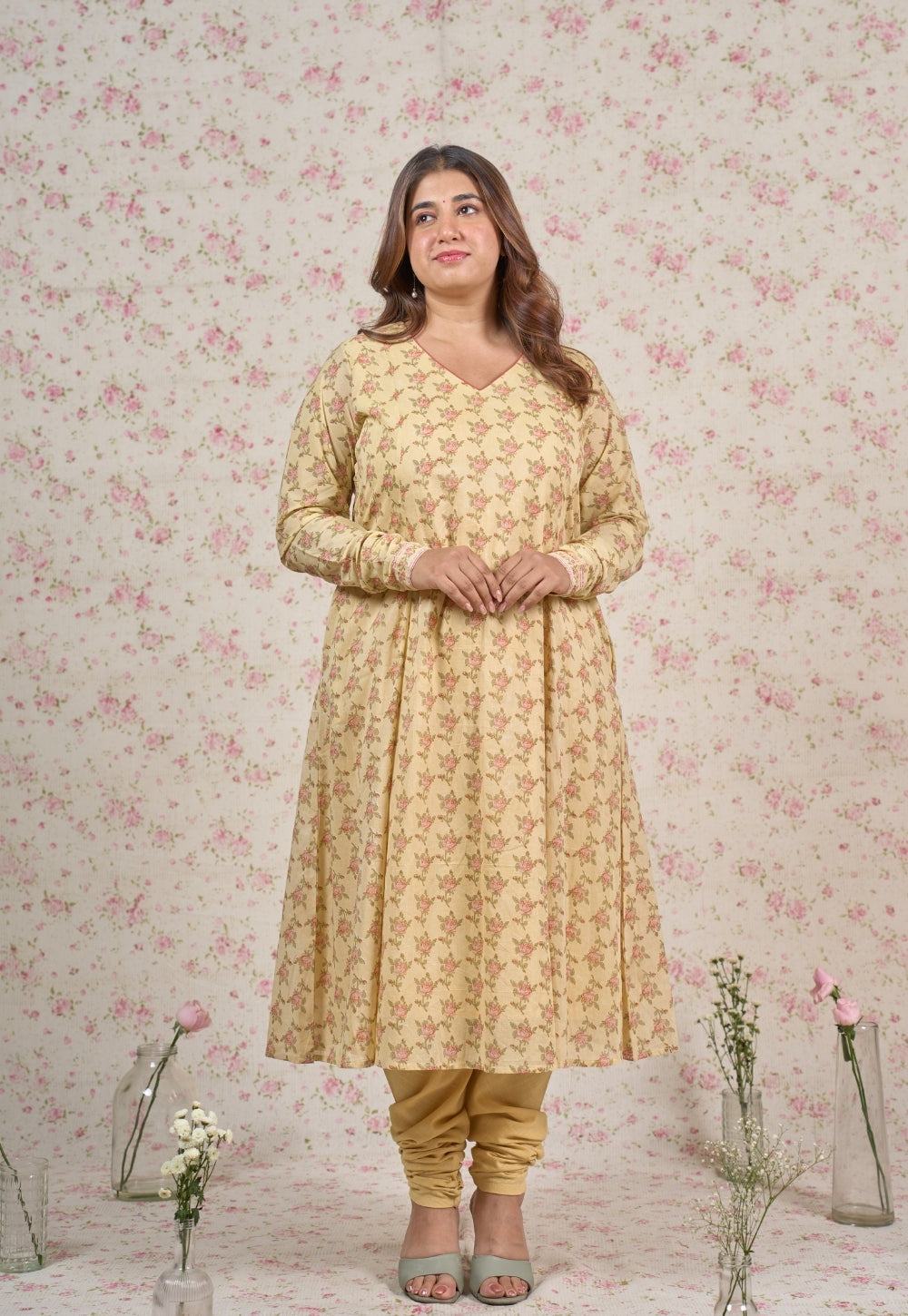 Zoe Yellow Sanganeri Mul Cotton Kali Kurta Set (Set of 2)