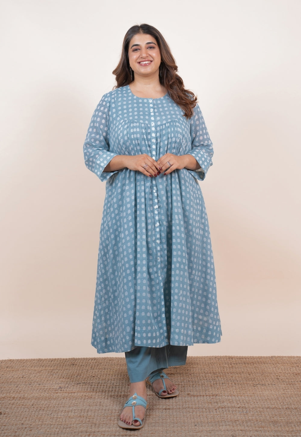 Samira Blue Batik MulMul A Line Kurta
