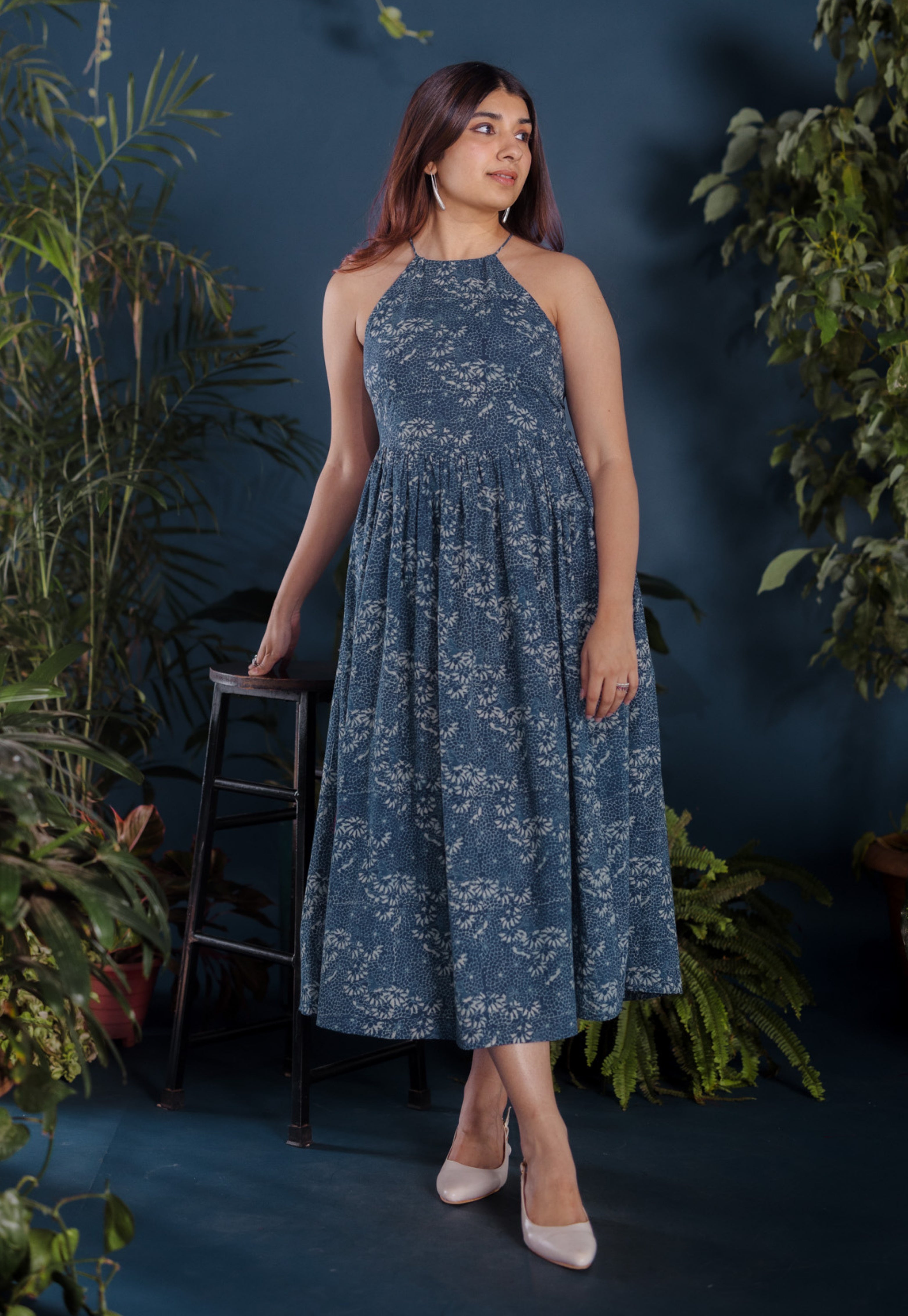 Roshni Blue Ajrakh Cotton A Line Dress