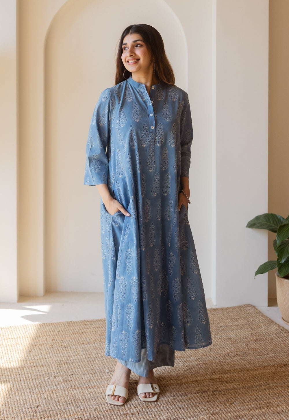 Harshita Blue Ajrakh Cotton Kali Kurta