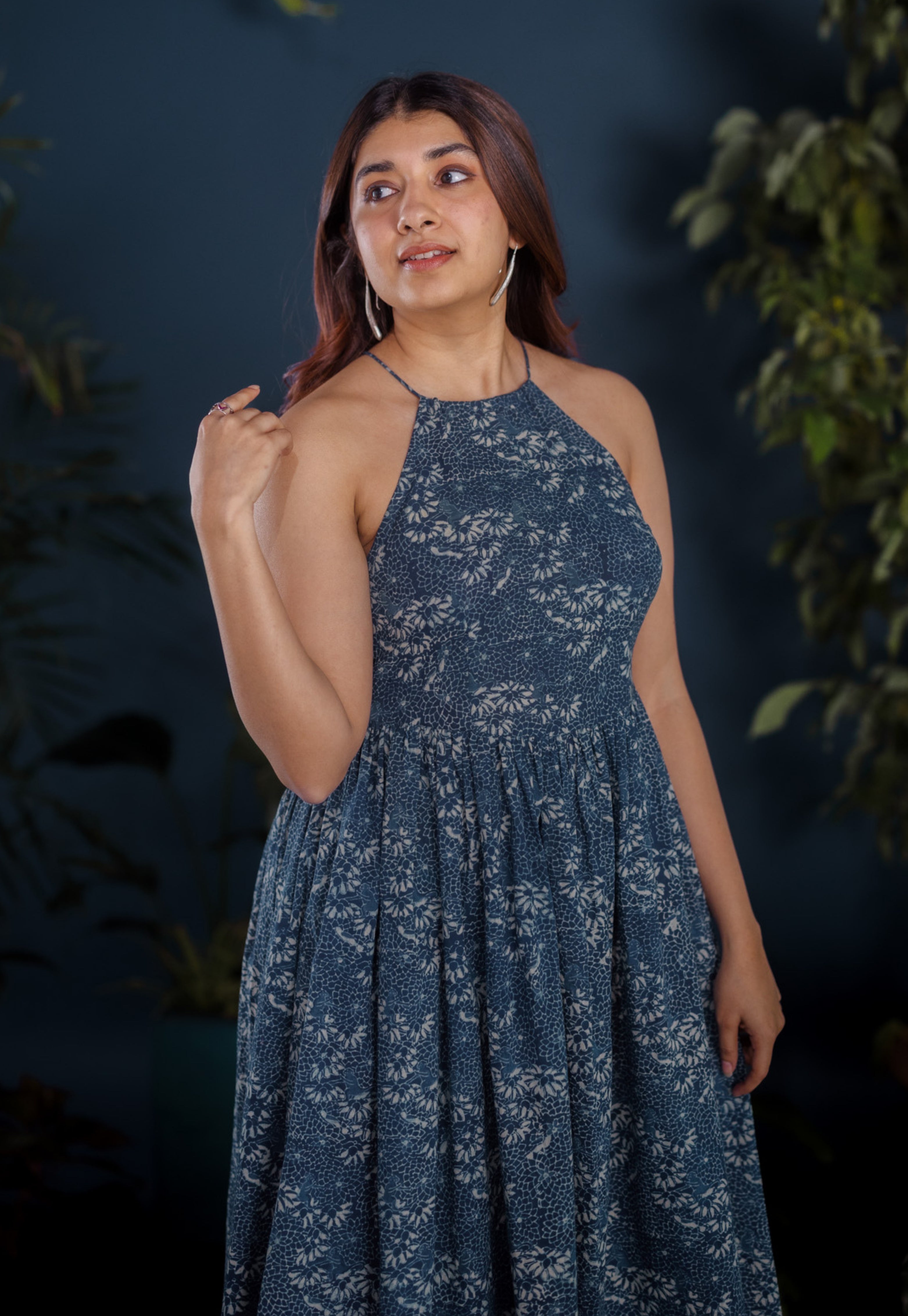 Roshni Blue Ajrakh Cotton A Line Dress