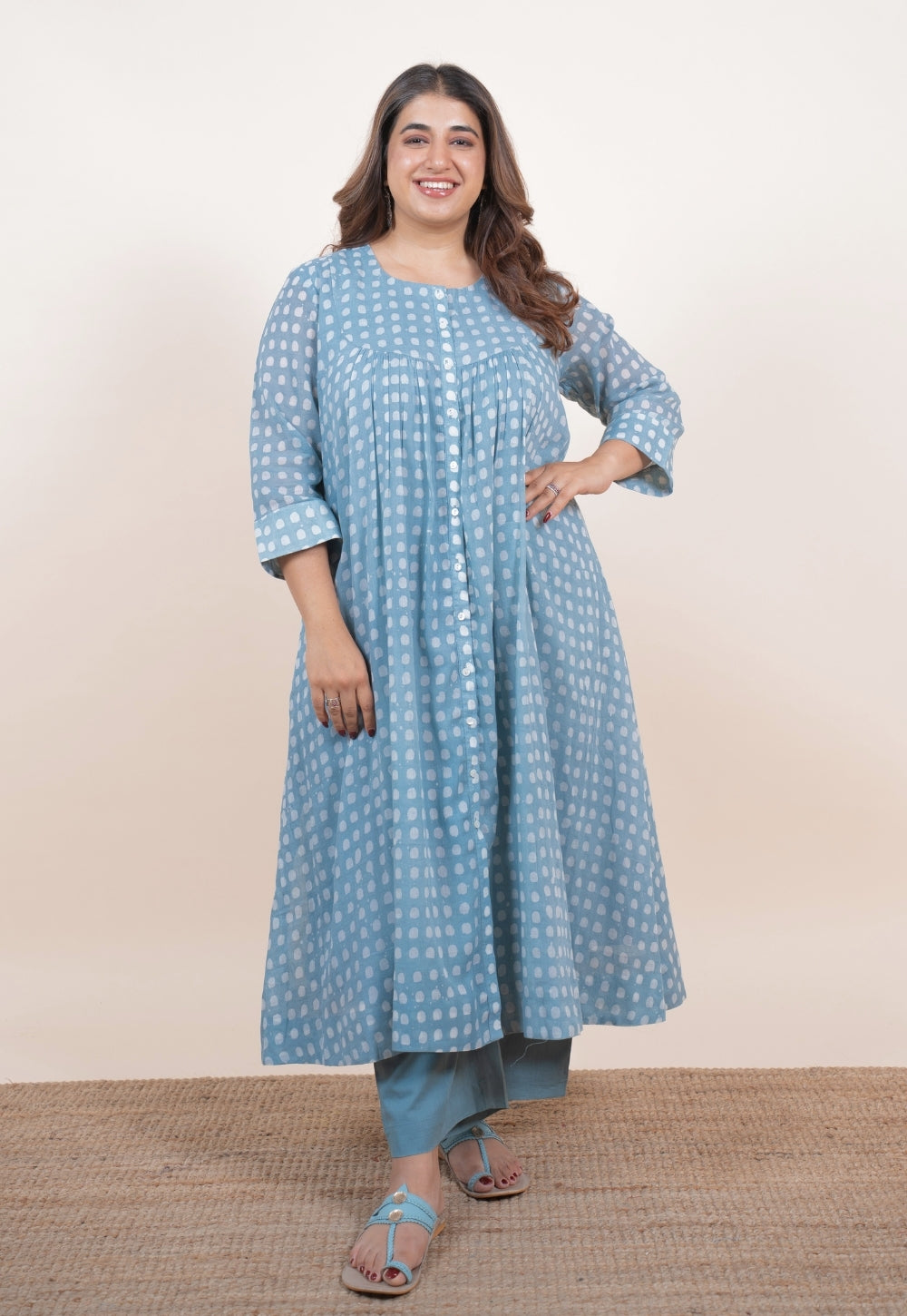 Samira Blue Batik MulMul A Line Kurta
