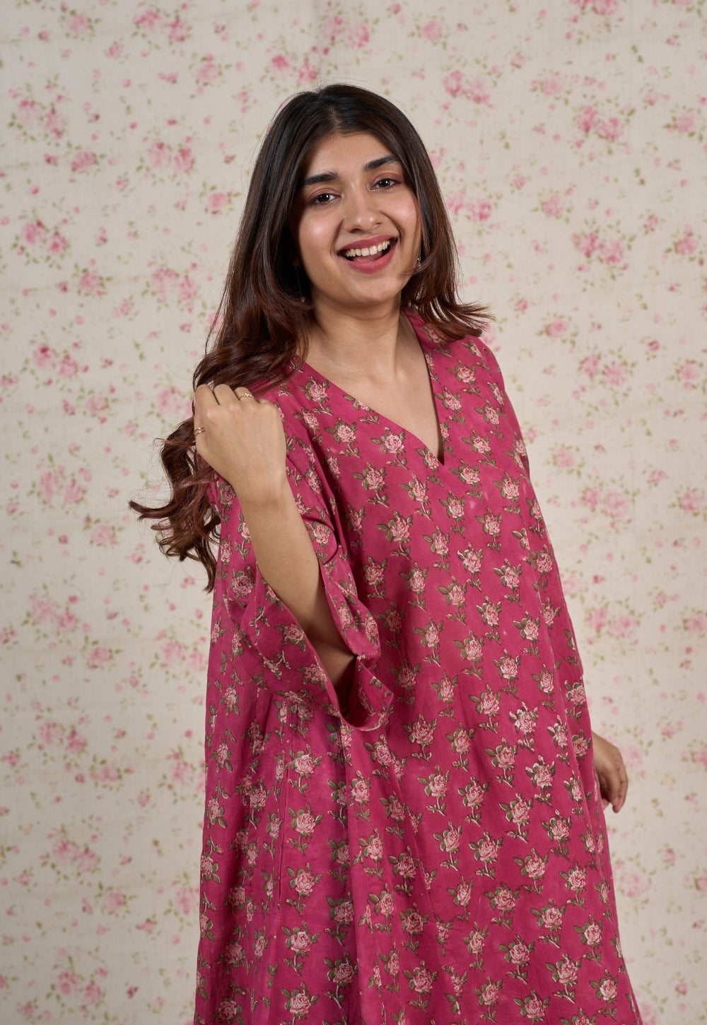 Julia Pink Sanganeri Mul Cotton Jhabbha Kali Kurta Set (Set of 2)