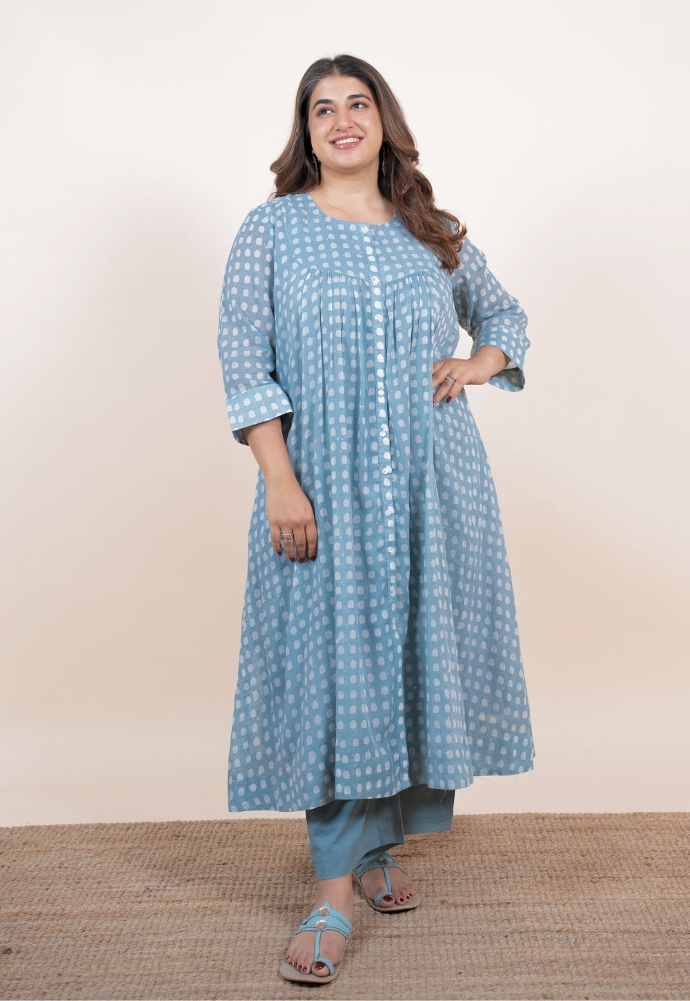 Samira Blue Batik MulMul A Line Kurta