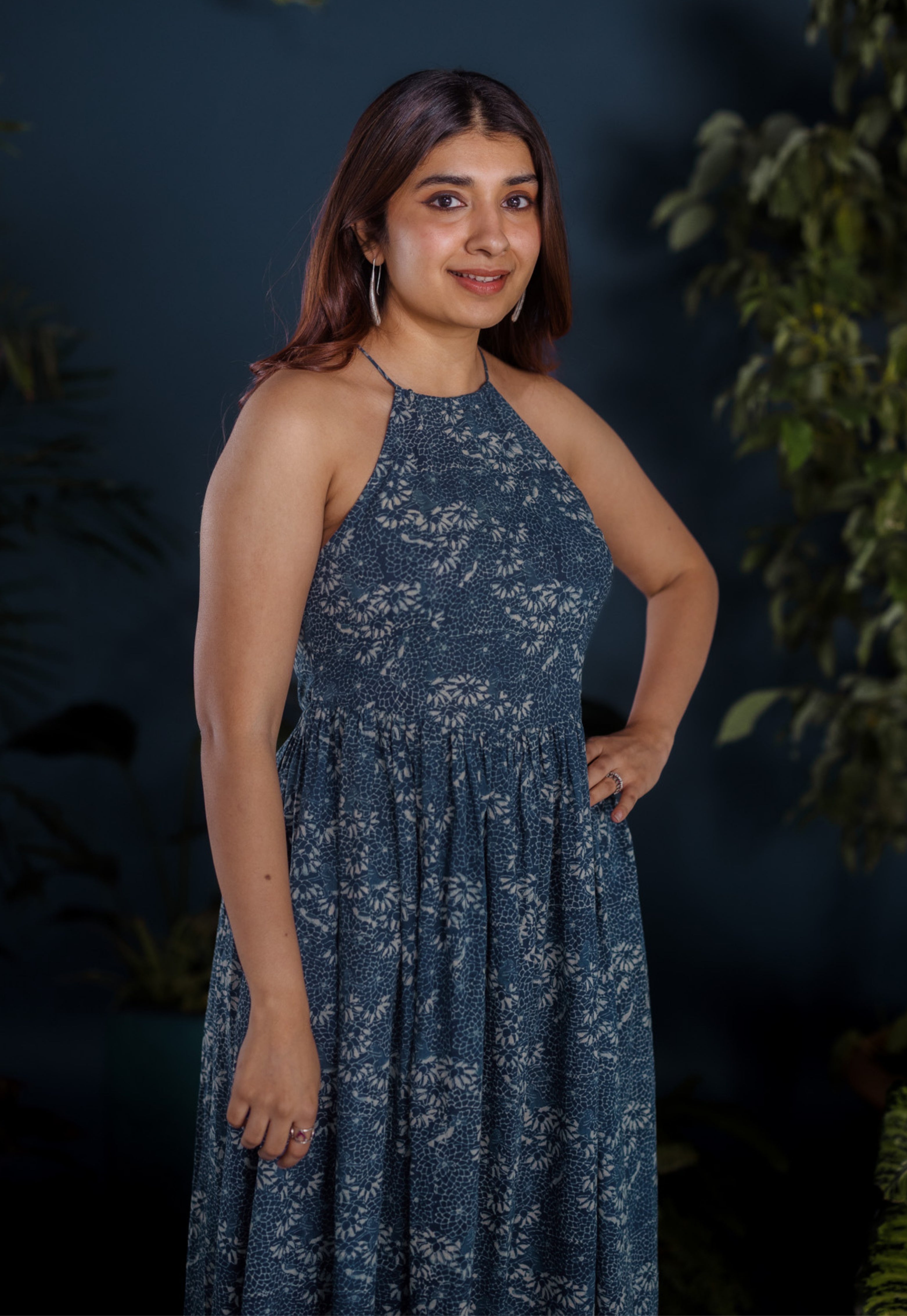 Roshni Blue Ajrakh Cotton A Line Dress