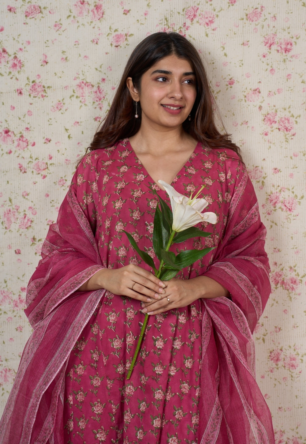 Julia Pink Sanganeri Mul Cotton Jhabbha Kali Kurta