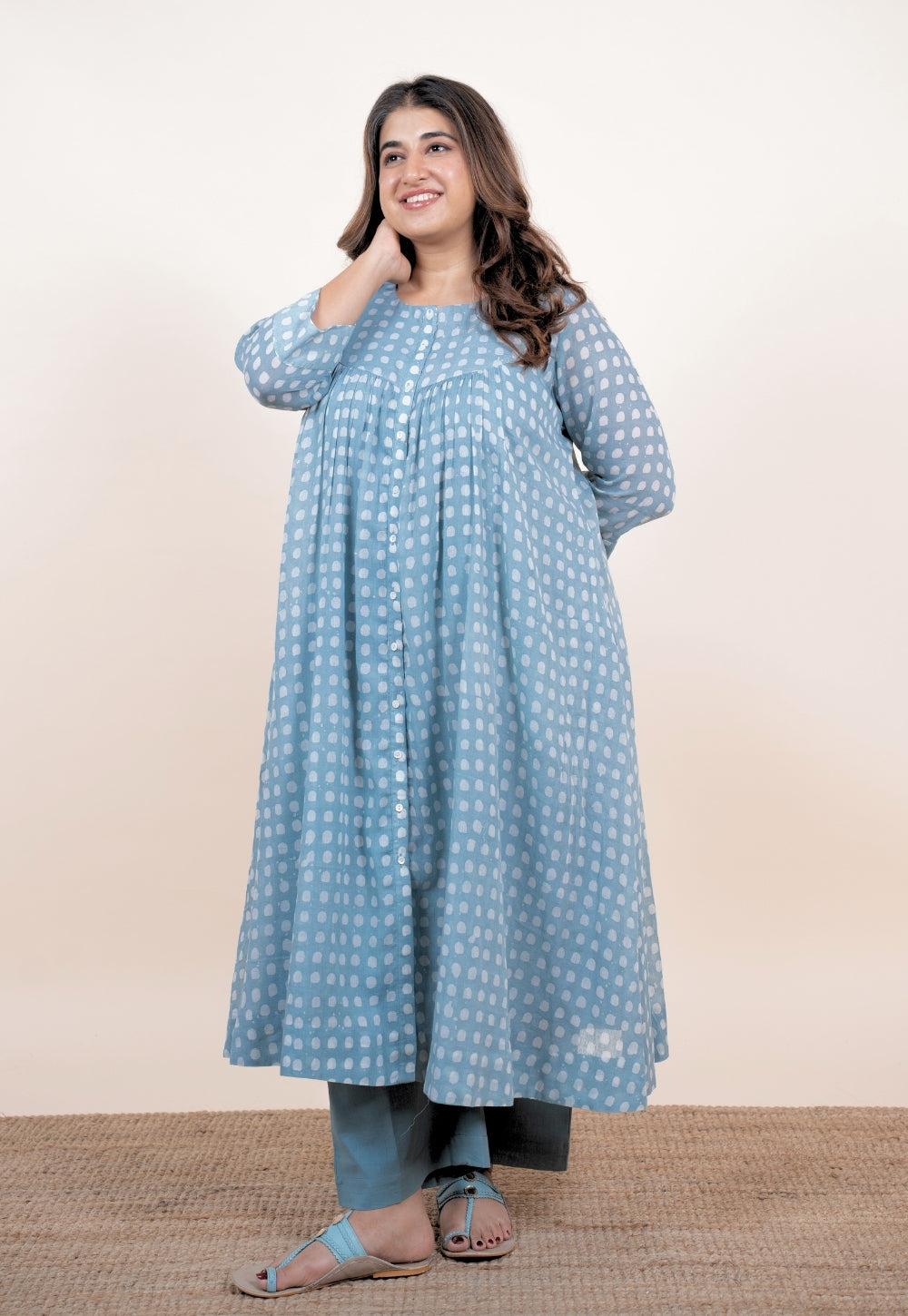 Samira Blue Batik MulMul A Line Kurta