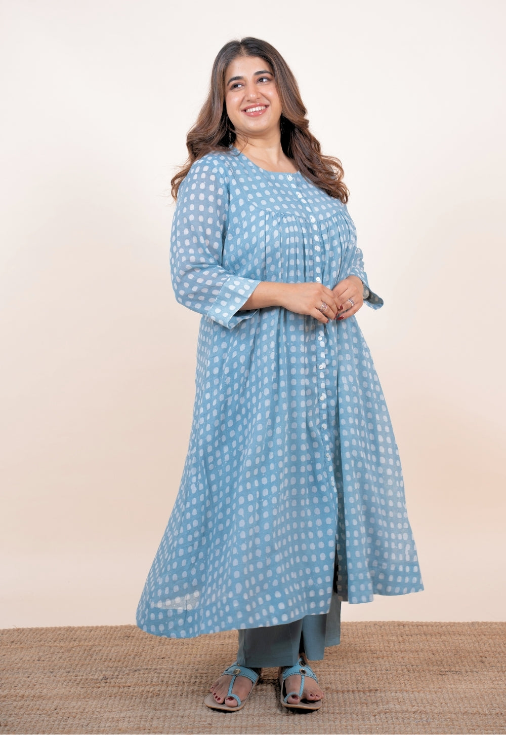 Samira Blue Batik MulMul A Line Kurta