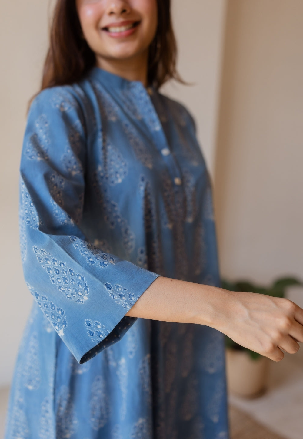 Harshita Blue Ajrakh Cotton Kali Kurta