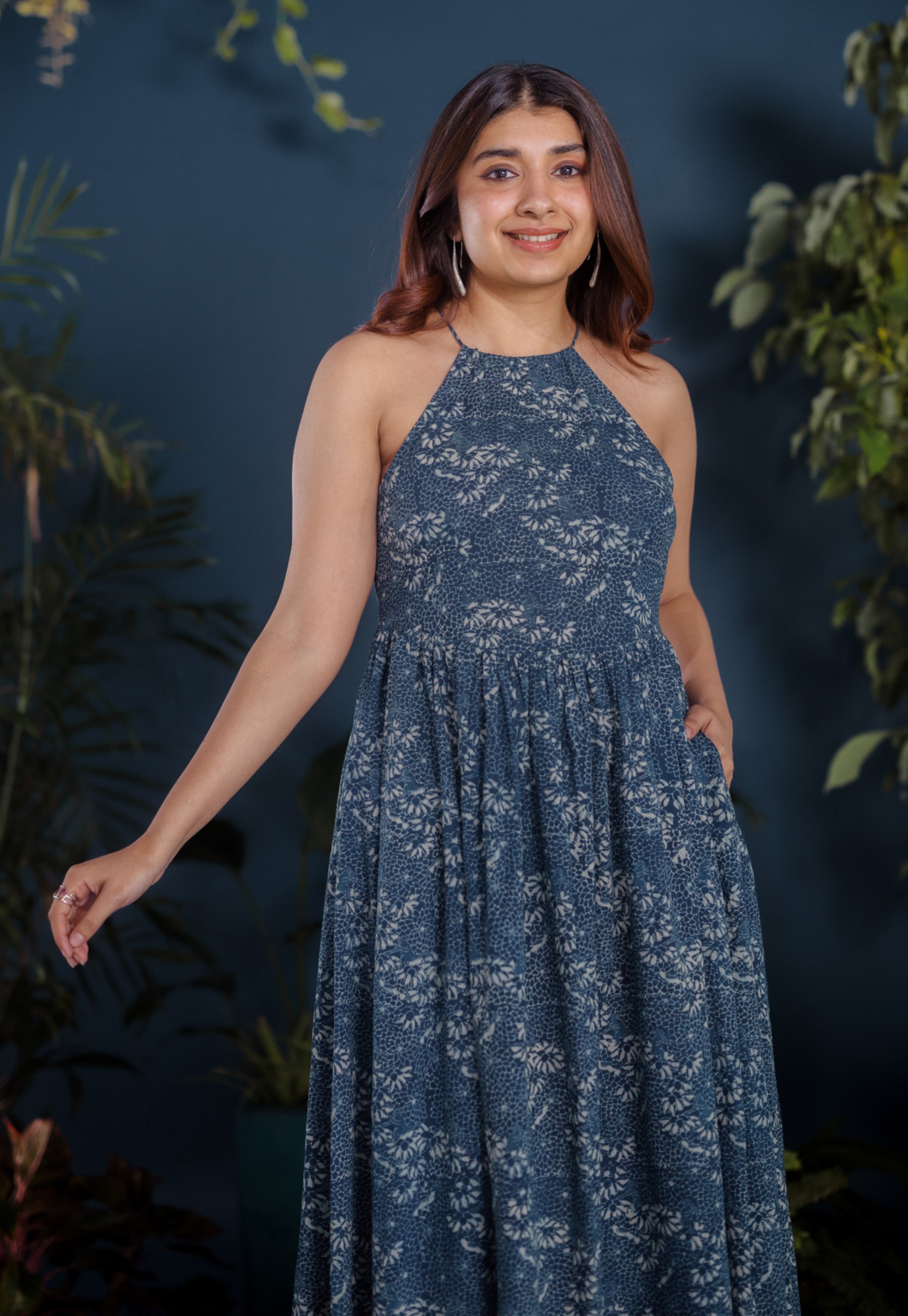 Roshni Blue Ajrakh Cotton A Line Dress