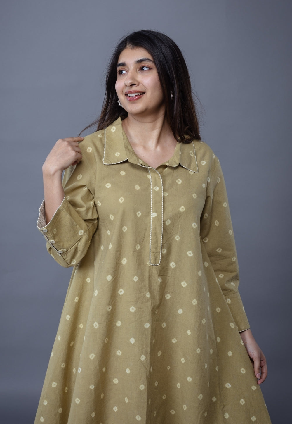 Srisha Green Bandhani Cotton A Line Dress