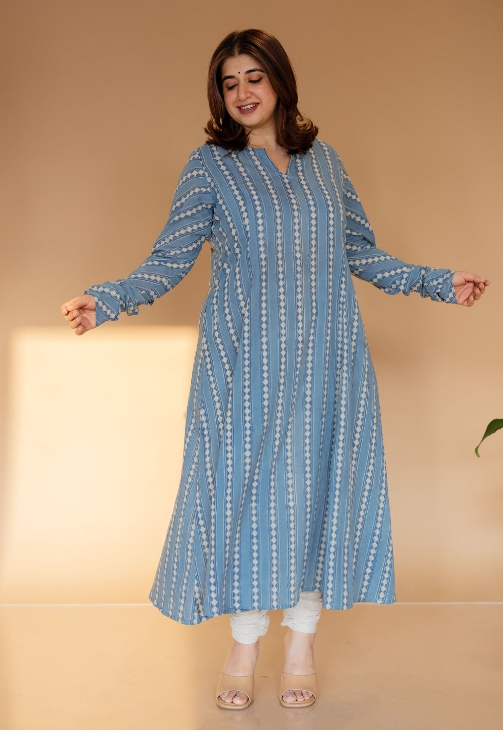 Shinat Blue Ajrakh Cotton Kali Kurta