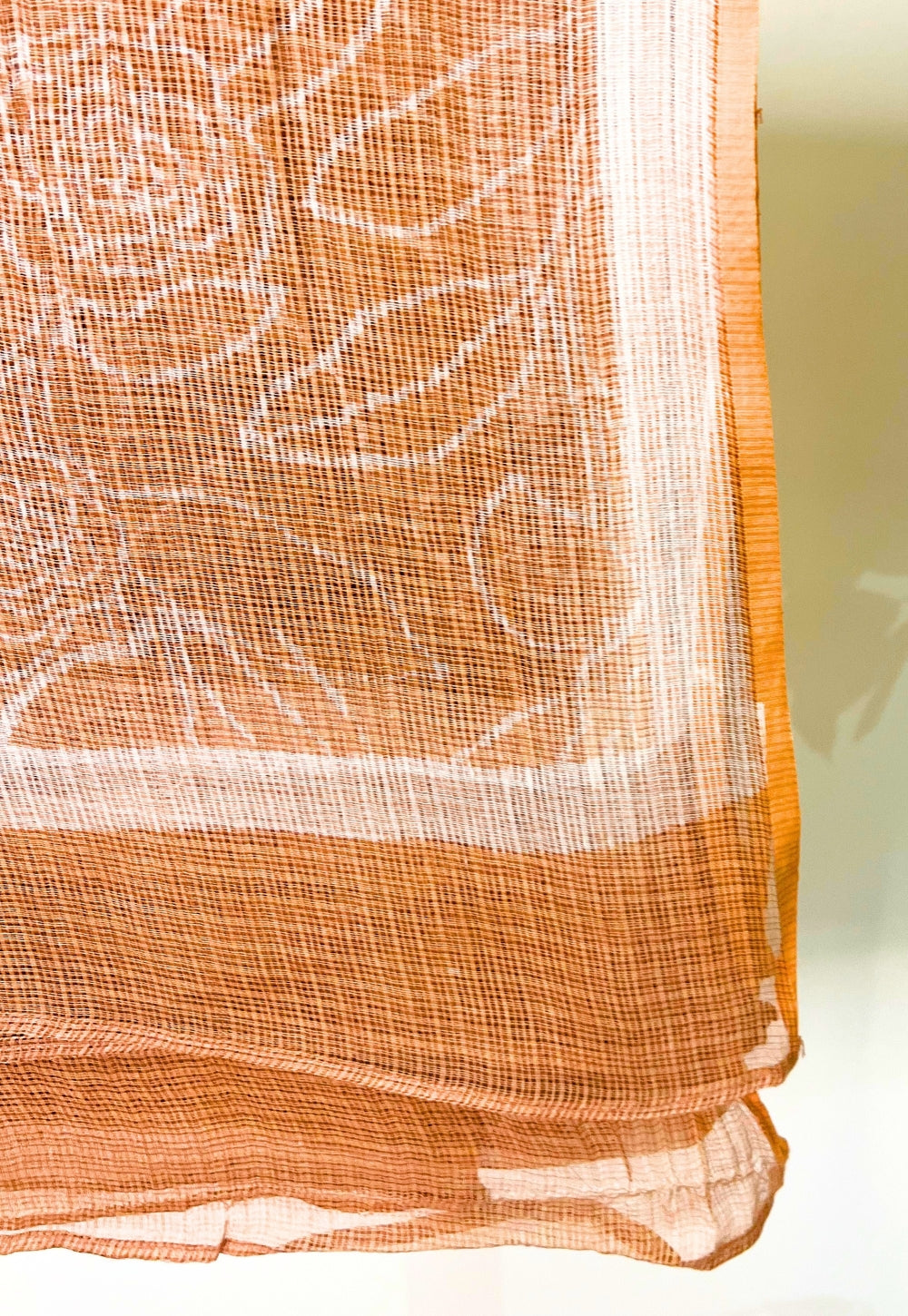 Orange Floral Hand Block Print Kota Doria Cotton Dupatta