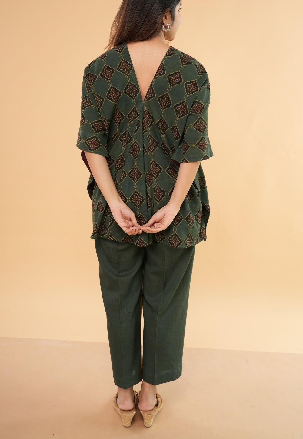Marya Green Dabu Slub Cotton Kaftan Short Top
