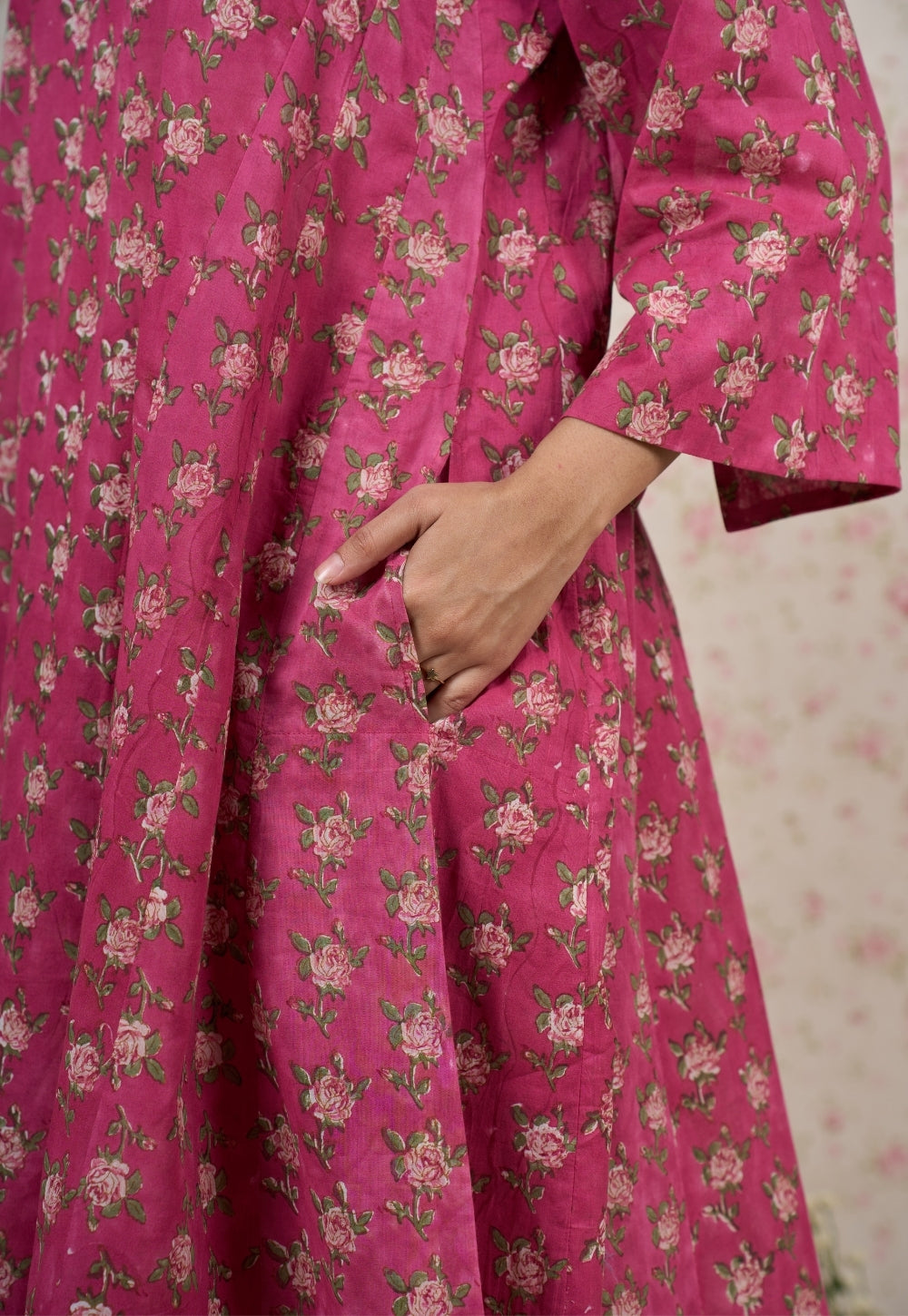 Julia Pink Sanganeri Mul Cotton Jhabbha Kali Kurta