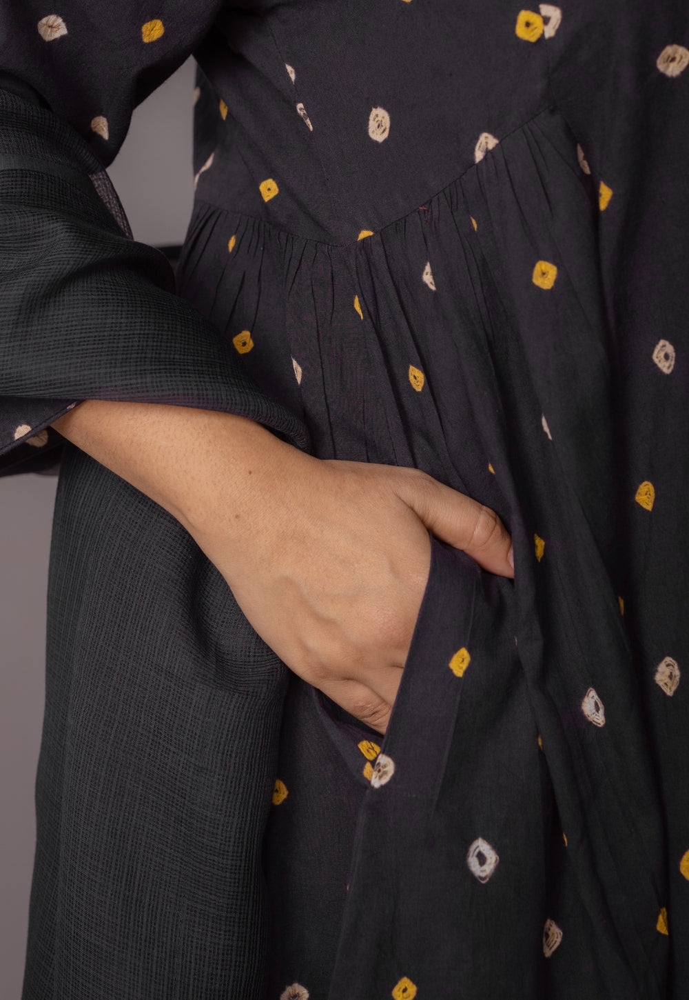 Urvi Black Bandhani Cotton A Line Kurta