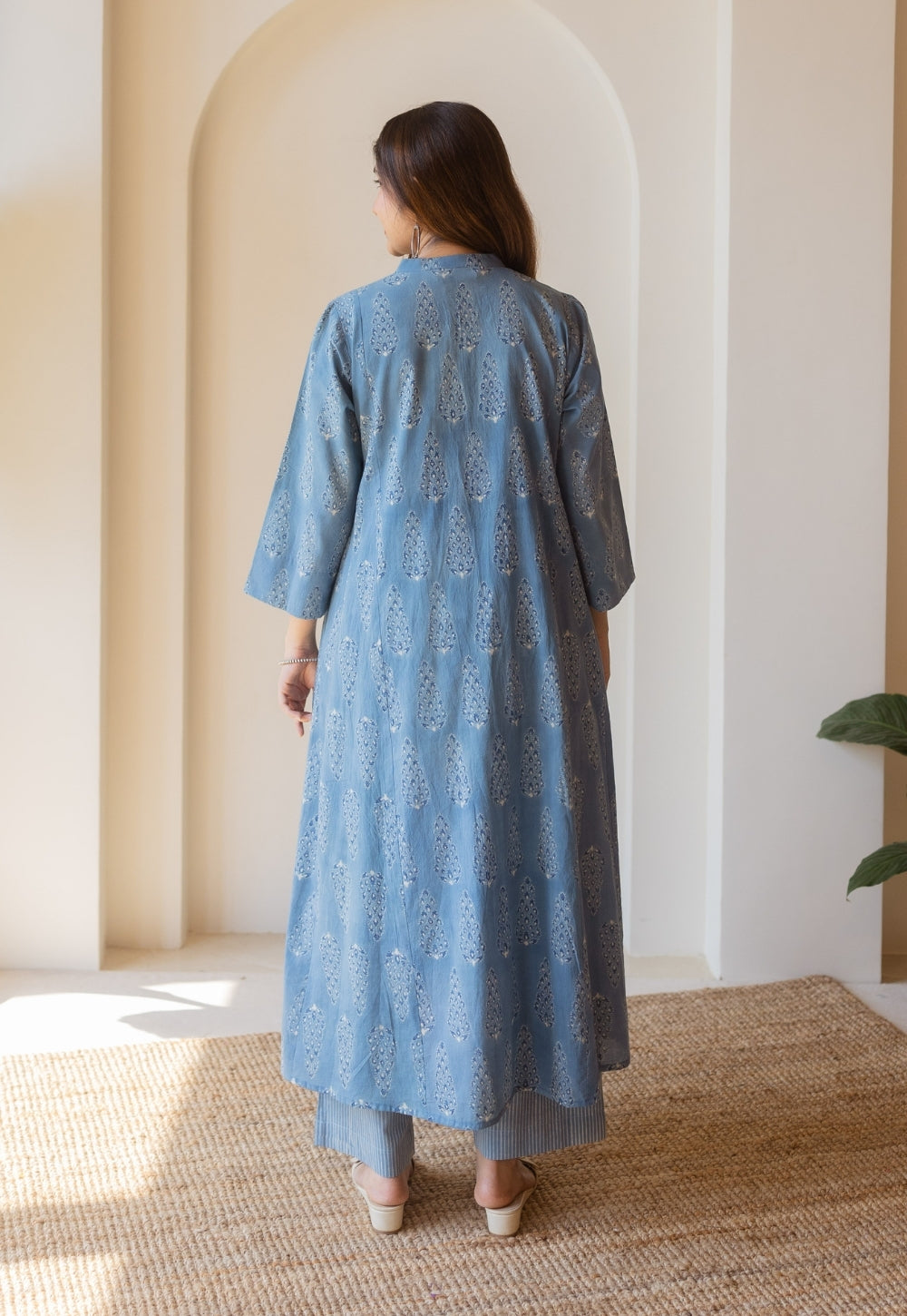 Harshita Blue Ajrakh Cotton Kali Kurta
