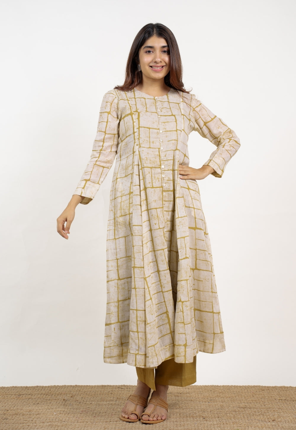 Nayla Green Batik MulMul A Line Kurta