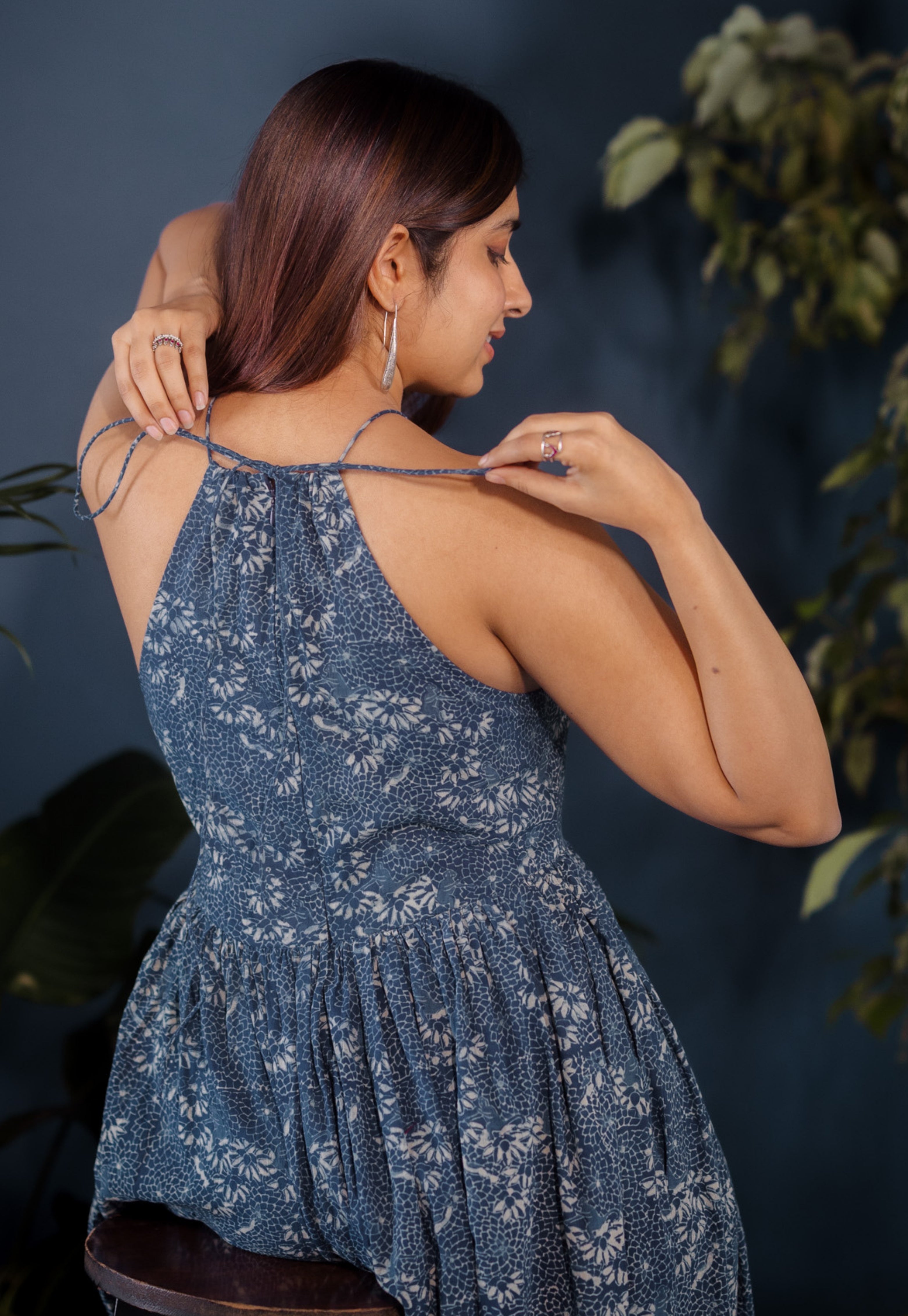 Roshni Blue Ajrakh Cotton A Line Dress