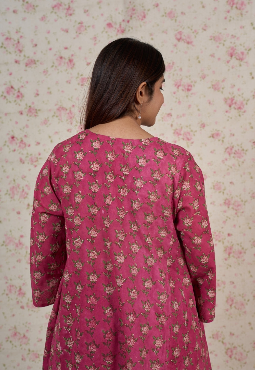Julia Pink Sanganeri Mul Cotton Jhabbha Kali Kurta
