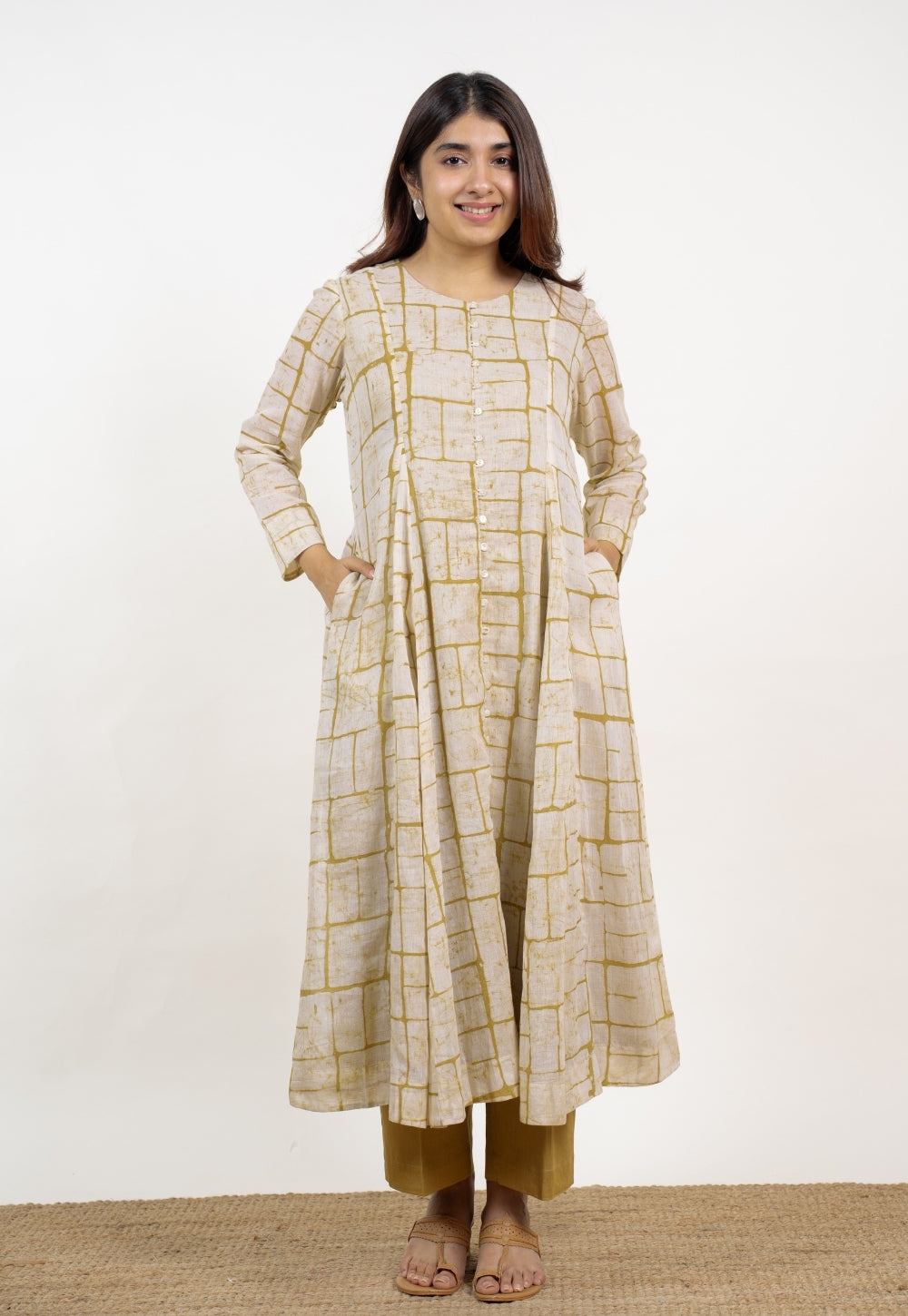 Nayla Green Batik MulMul A Line Kurta