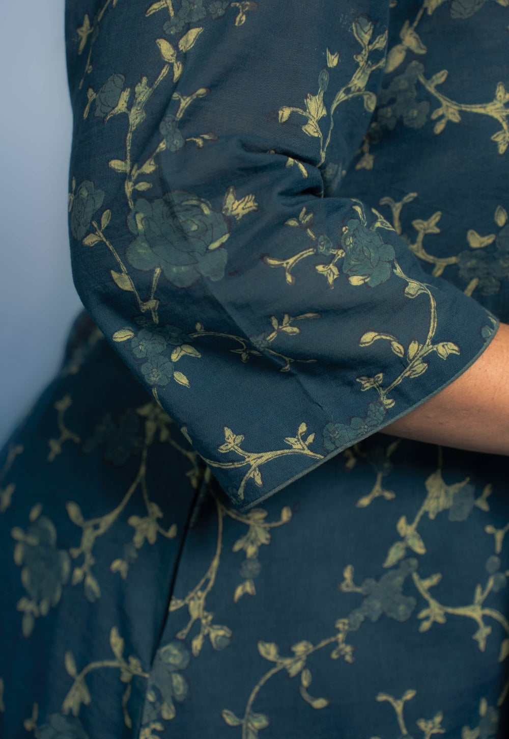 Smriti Teal Blue Dabu Mul Cotton Kali Kurta