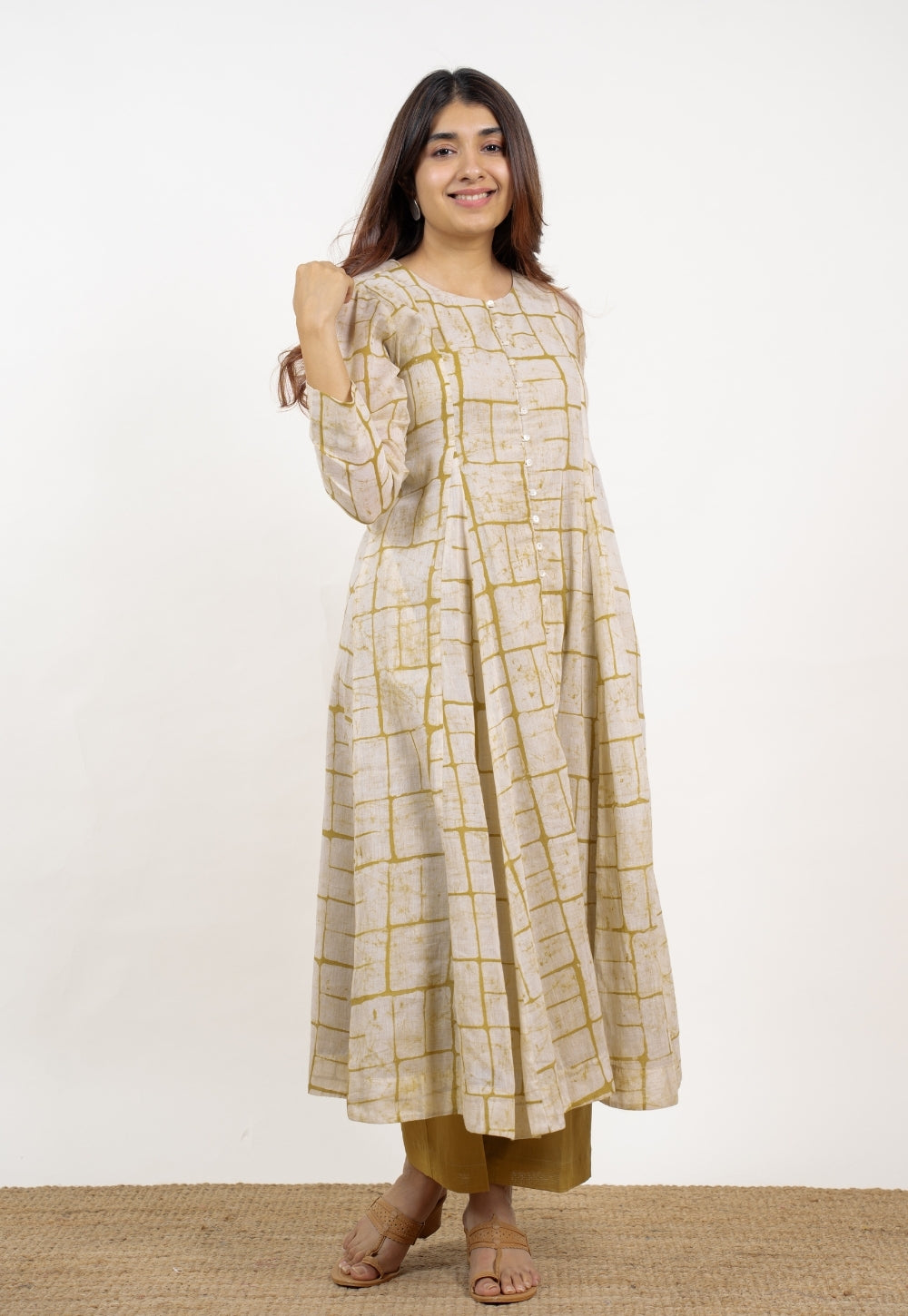 Nayla Green Batik MulMul A Line Kurta