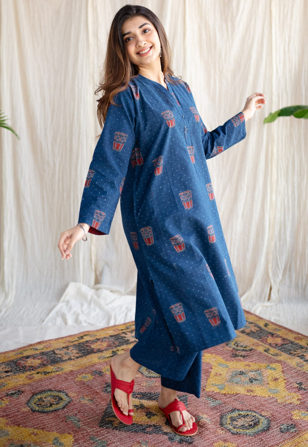 Bombay Irani Chai Indigo Ajrakh Cotton Kurta