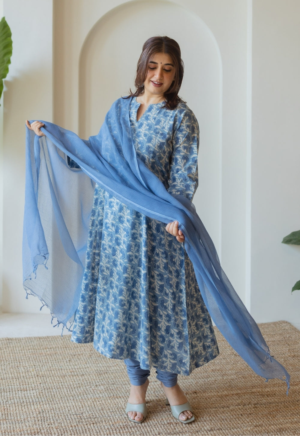 Blue Solid Kota Doria Cotton Dupatta