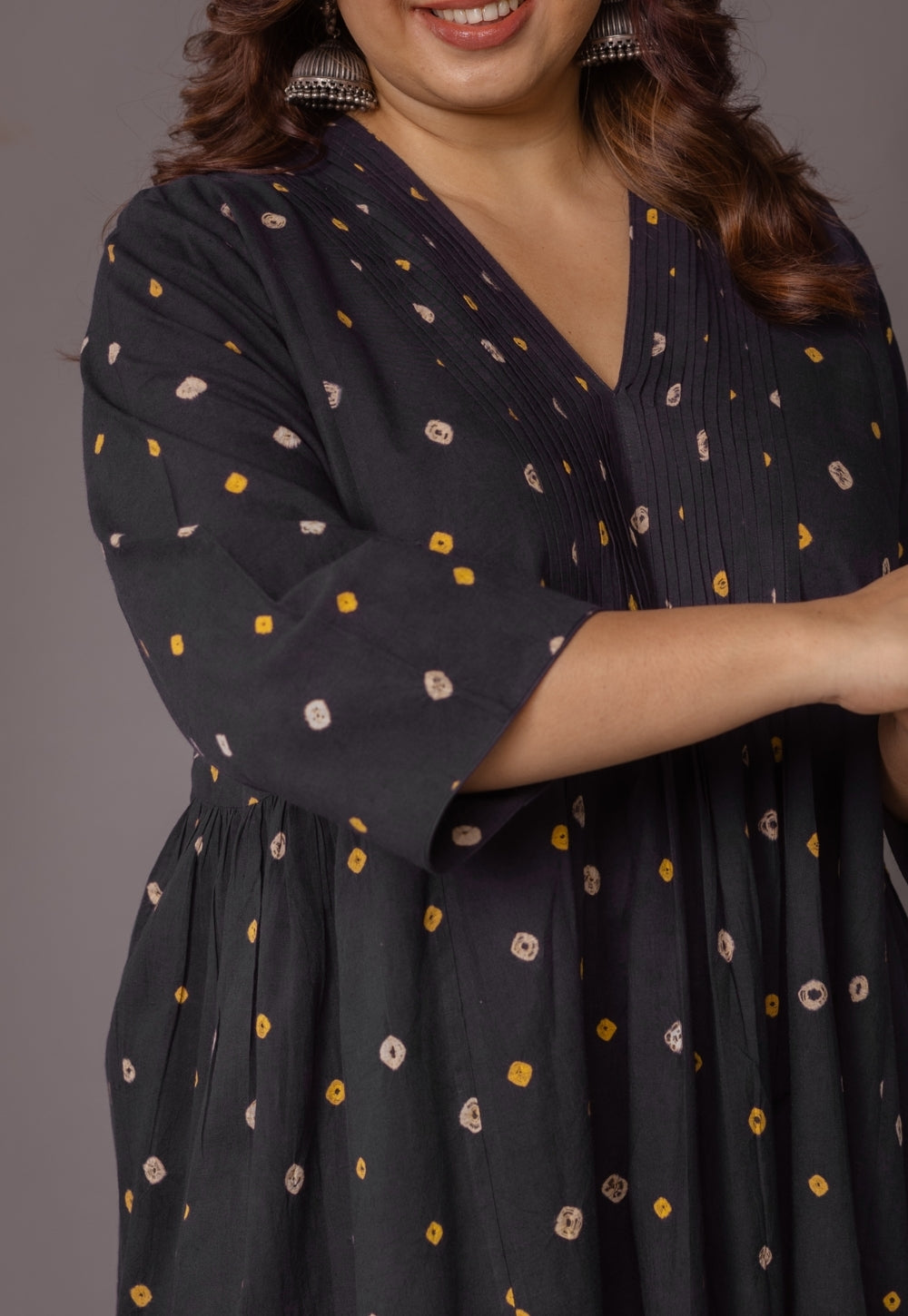 Urvi Black Bandhani Cotton A Line Kurta with Dupatta