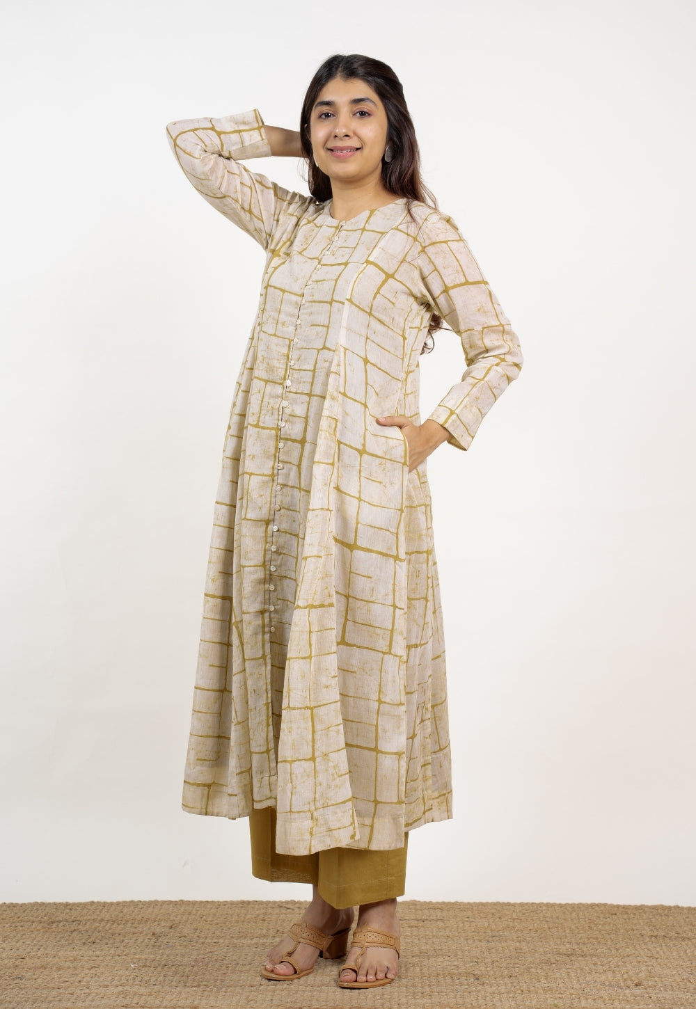 Nayla Green Batik MulMul A Line Kurta