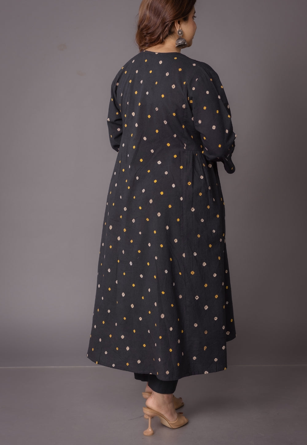 Urvi Black Bandhani Cotton A Line Kurta