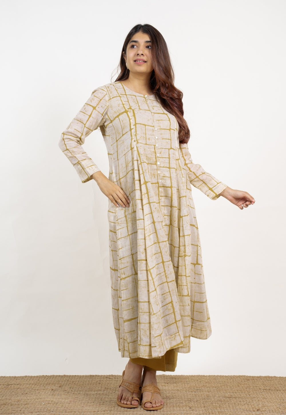 Nayla Green Batik MulMul A Line Kurta