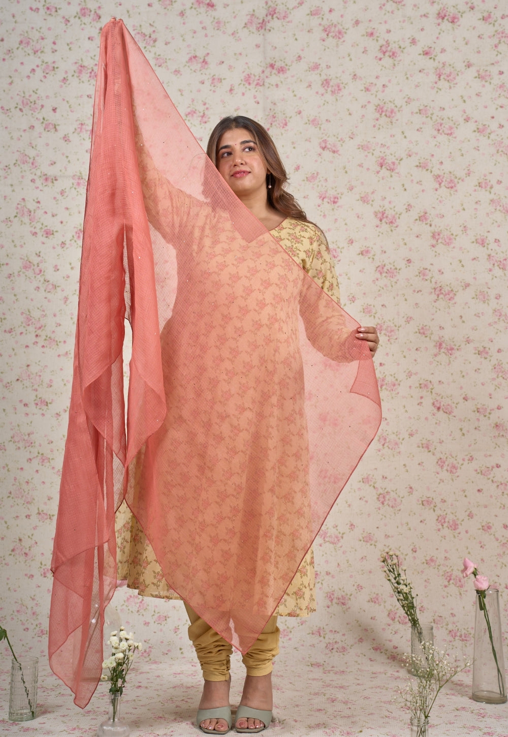 Orange Solid Kota Doria Dupatta