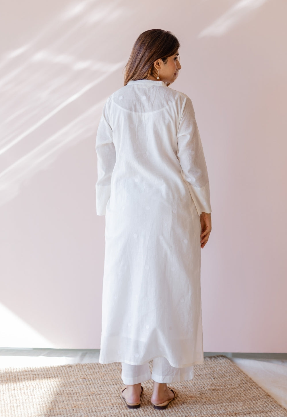 Shreeja White Jamdani Handloom Cotton A Line Kurta