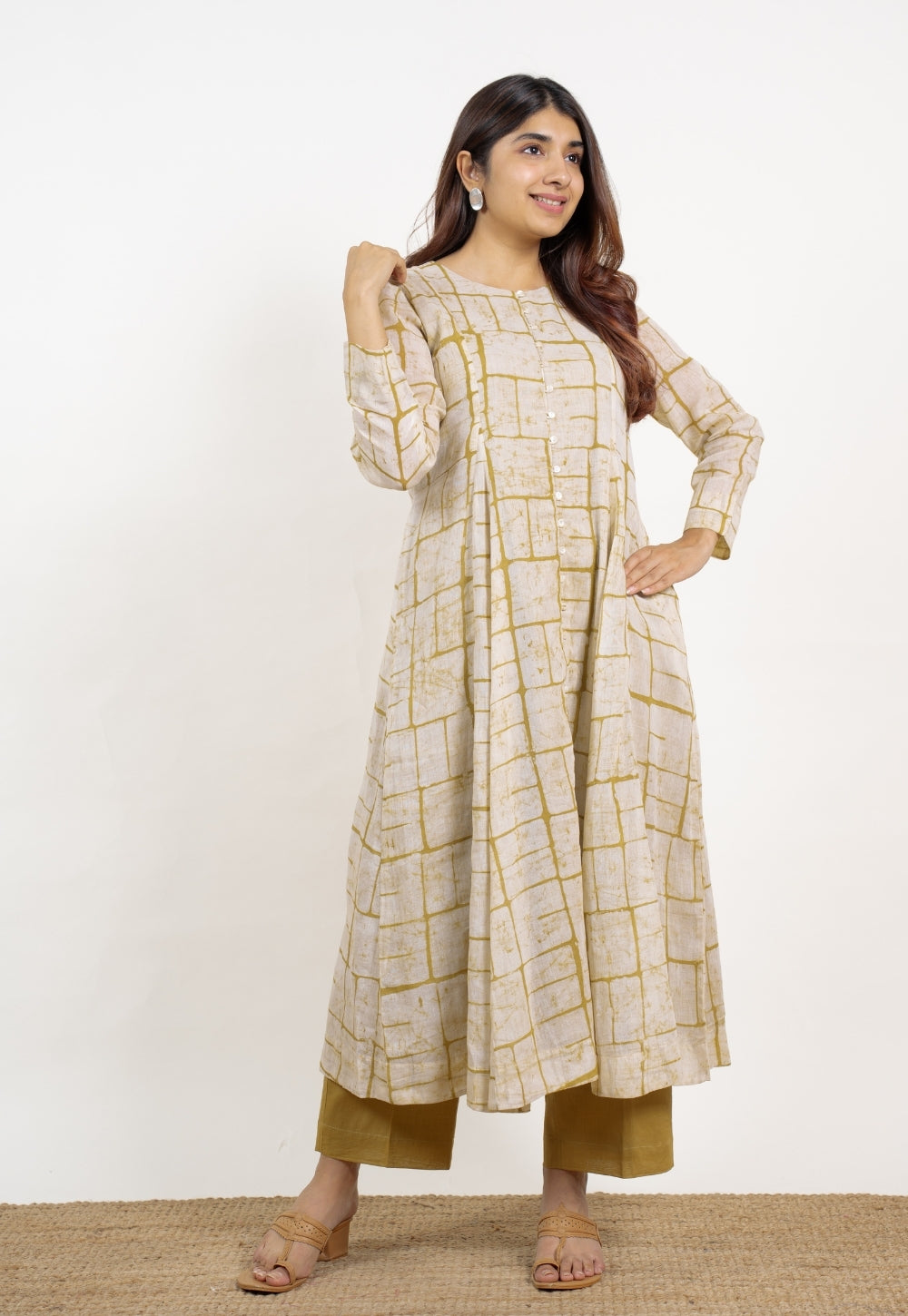 Nayla Green Batik MulMul A Line Kurta