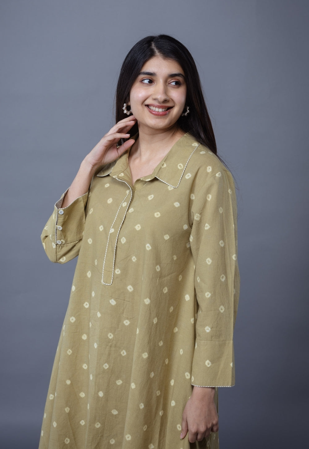 Srisha Green Bandhani Cotton A Line Dress