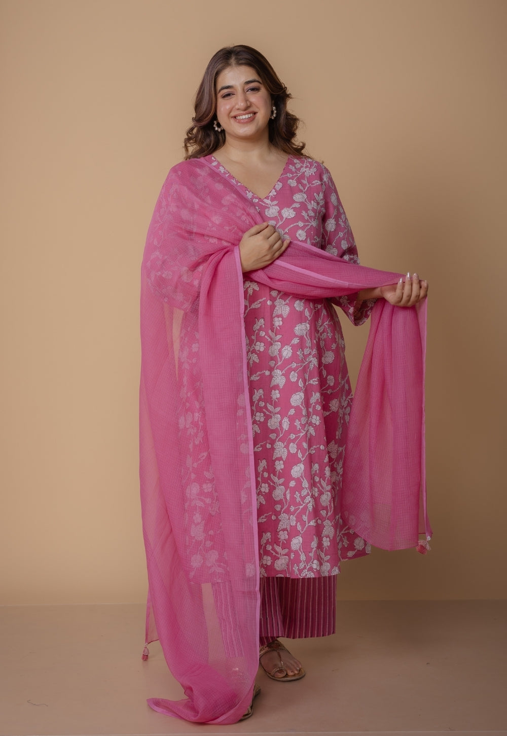 Pink Solid Kota Doria Cotton Dupatta