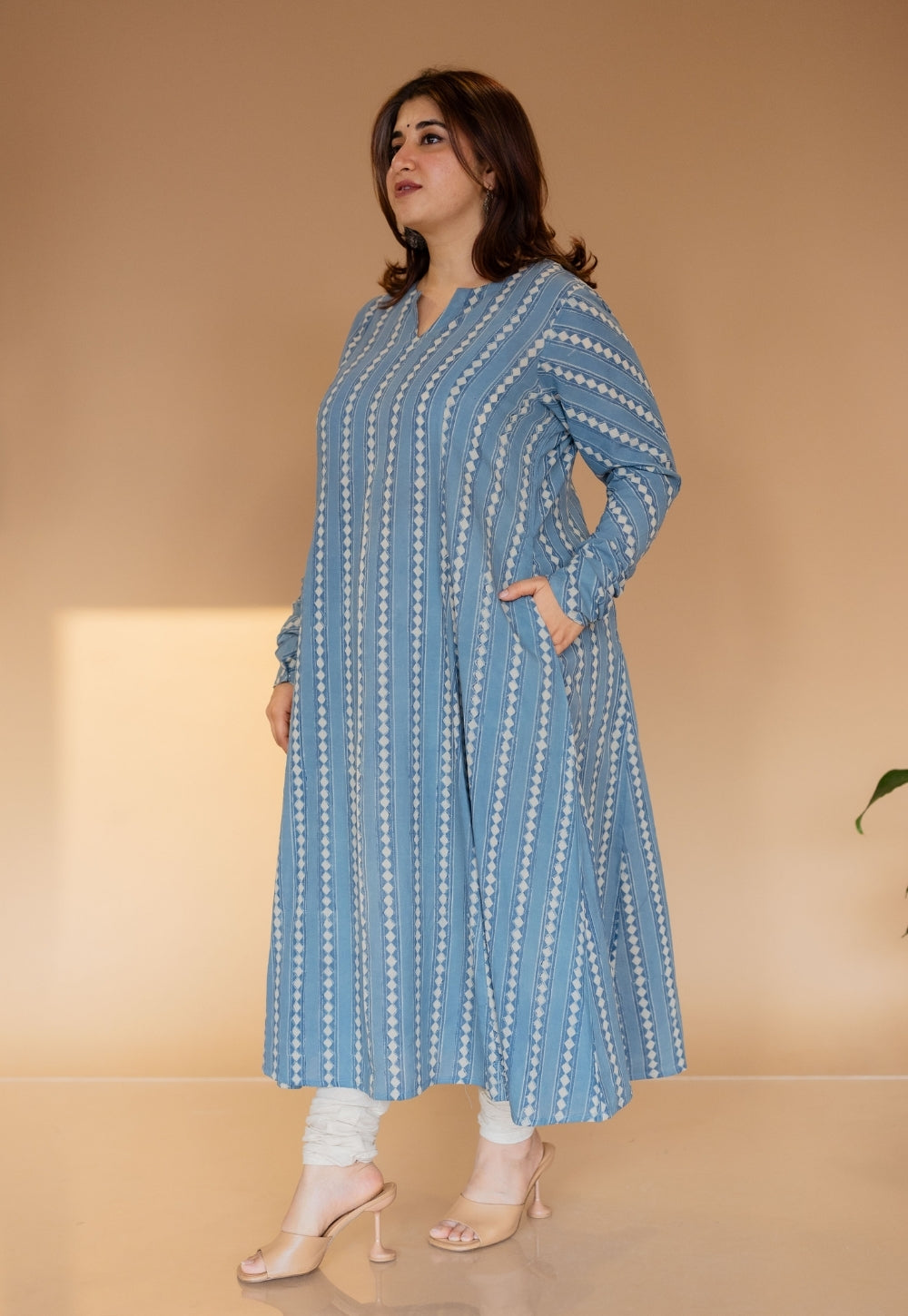 Shinat Blue Ajrakh Cotton Kali Kurta
