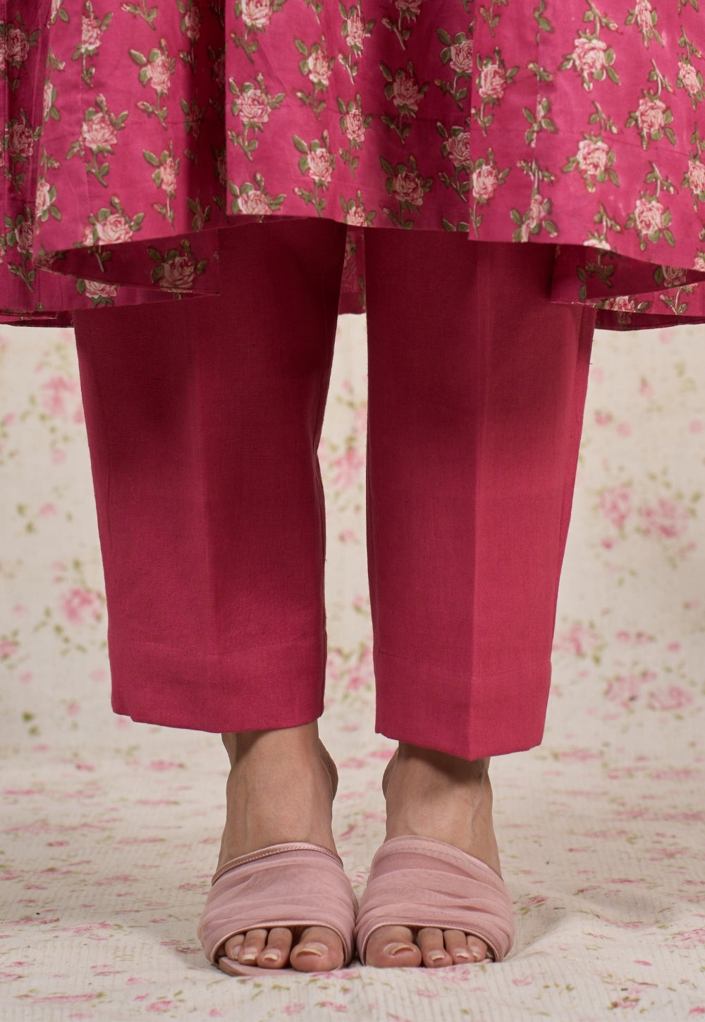 Prita Pink Solid Cotton Flex Narrow Pant